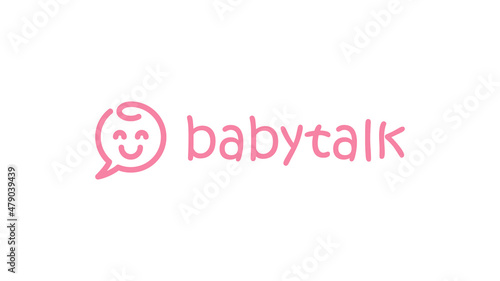 Baby Talk Logo. Baby Smile with Speech Bubble Combination isolated on White Background. Flat Line Vector Logo Design Template Element.