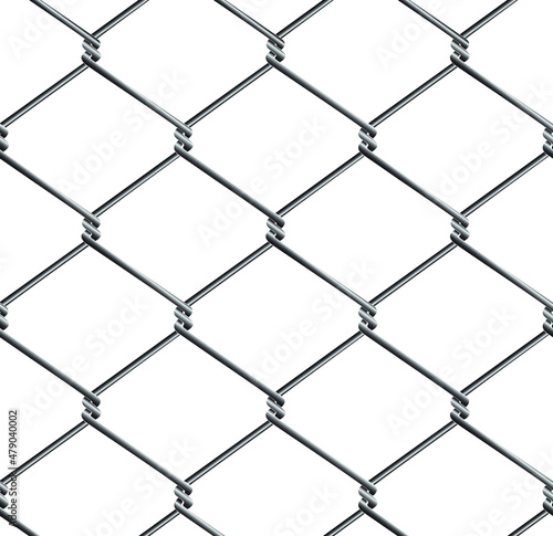 Vector seamless pattern of iron chain link mesh chicken wire fence protection on white background.