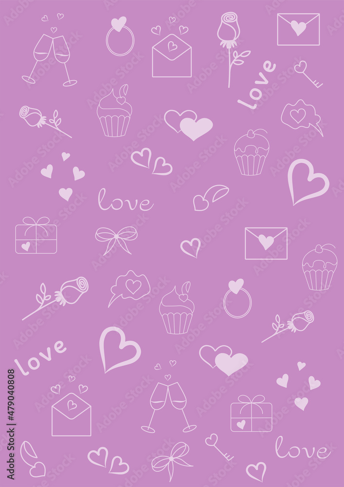 Valentines Day Greeting cards Drawing thin lines blank template with space for text in a minimalistic style Concept of publishing advertising banners on social networks