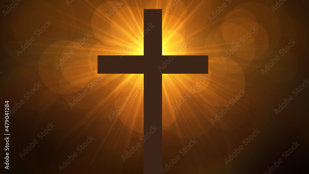 Cross on dramatic background with sunbeams in the background