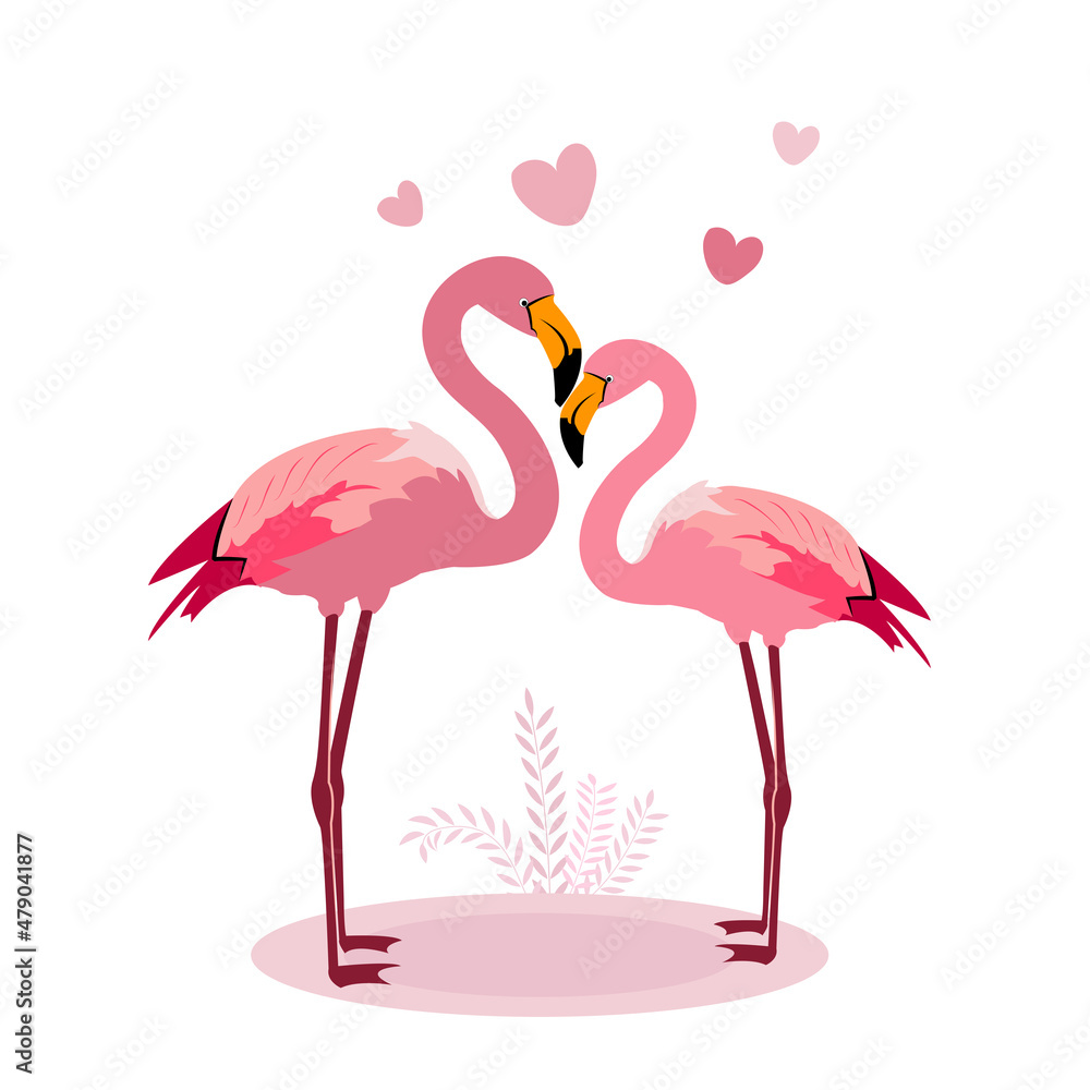 Fototapeta premium pink flamingo on a white background with love