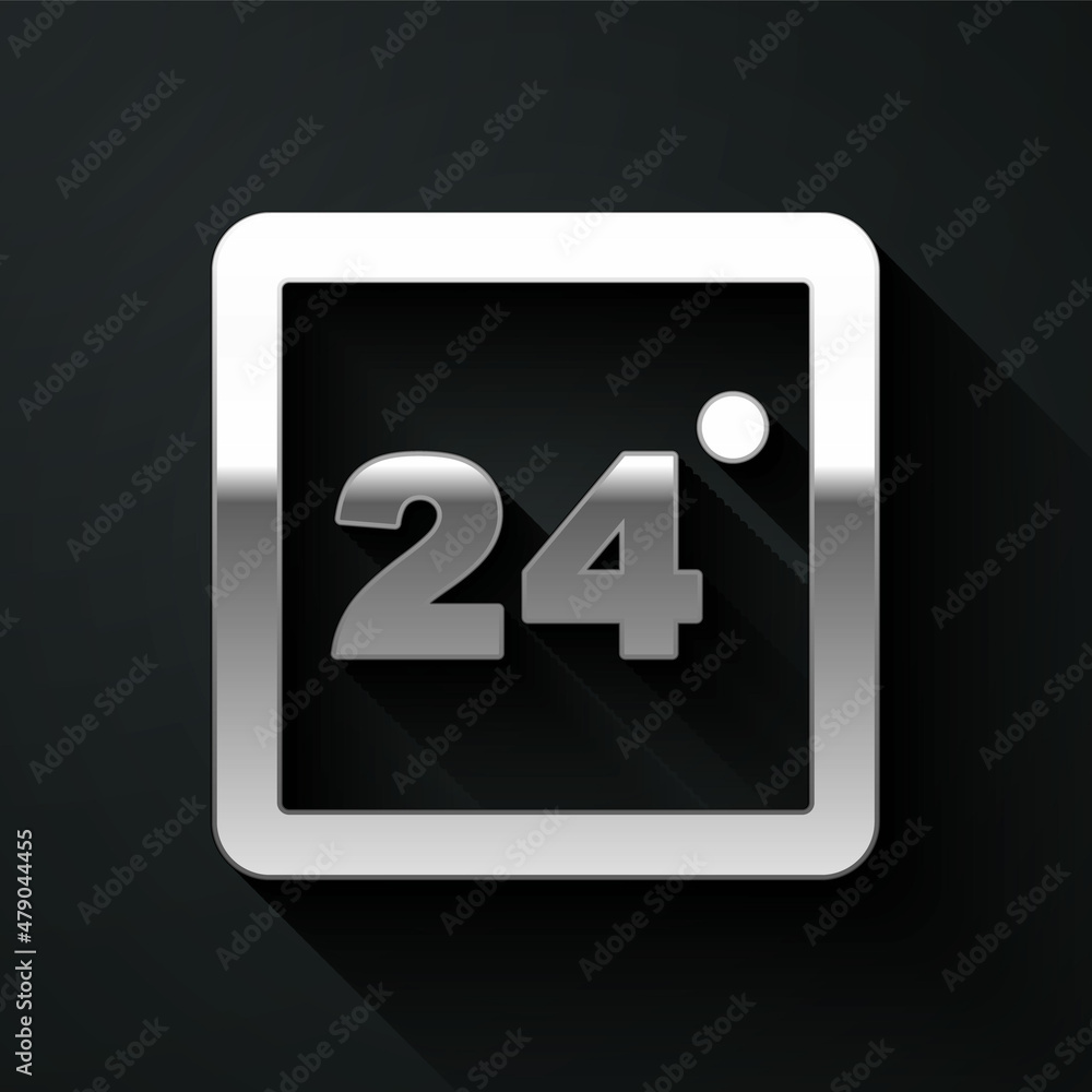 Silver Thermostat icon isolated on black background. Temperature control. Long shadow style. Vector Silver Thermostat icon isolated on black background. Temperature control. Long shadow style. Vector