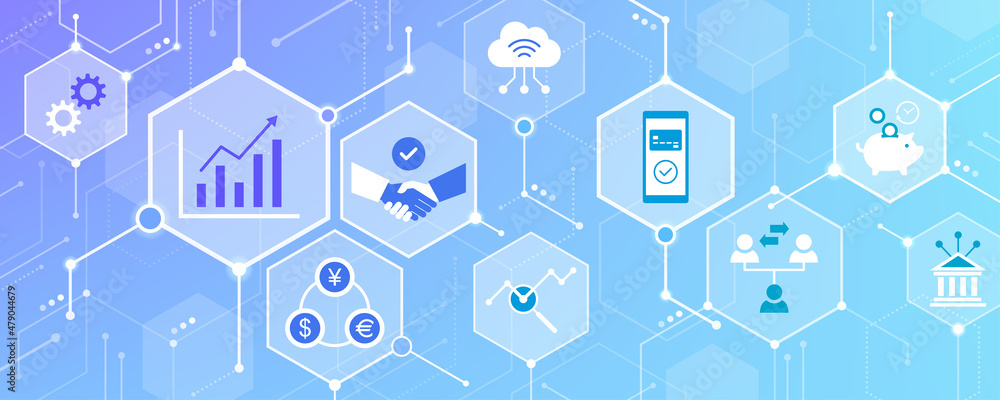 Finance and technology icons connecting together Finance and technology icons connecting together