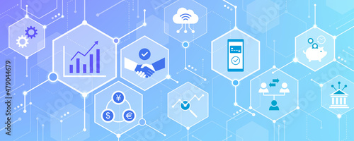 Finance and technology icons connecting together
