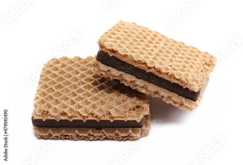Wafers with hazelnut and cocoa isolated on white 