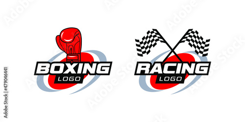 boxer glove boxing checker flag racing logo template vector