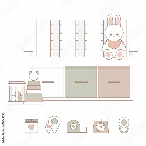 Illustration newborn metric for children bedroom. Newborn announcement cards