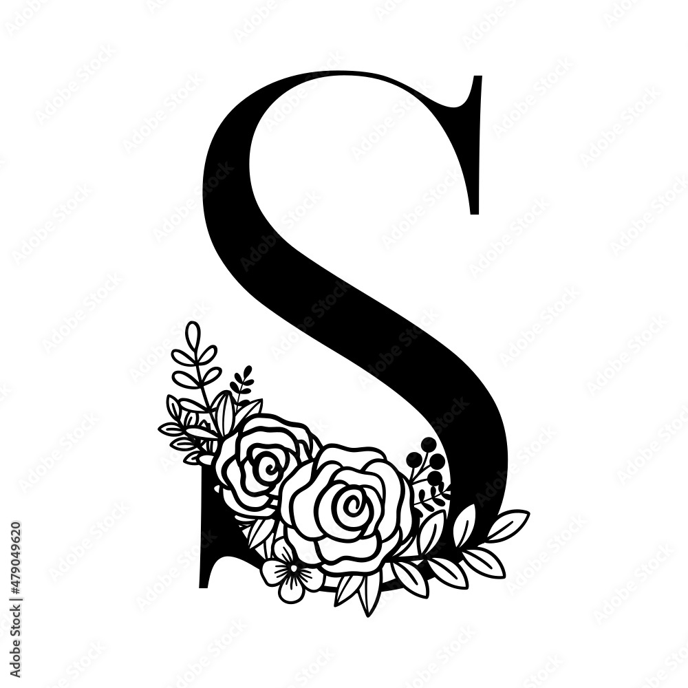 capital letter S alphabet nature letter flower monogram capital letter S alphabet nature letter flower monogram