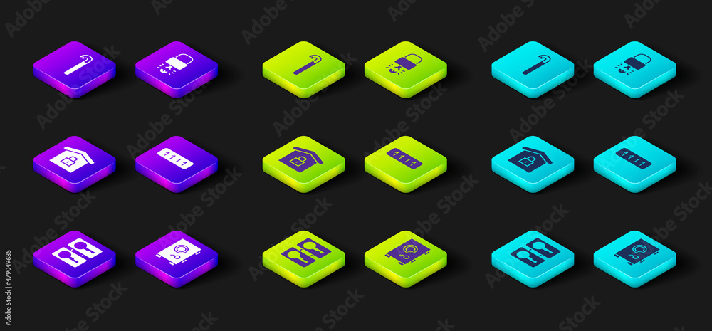 Set Casting keys, Safe, House under protection, Password, Key broke inside of padlock and Crowbar icon. Vector Set Casting keys, Safe, House under protection, Password, Key broke inside of padlock and Crowbar icon. Vector