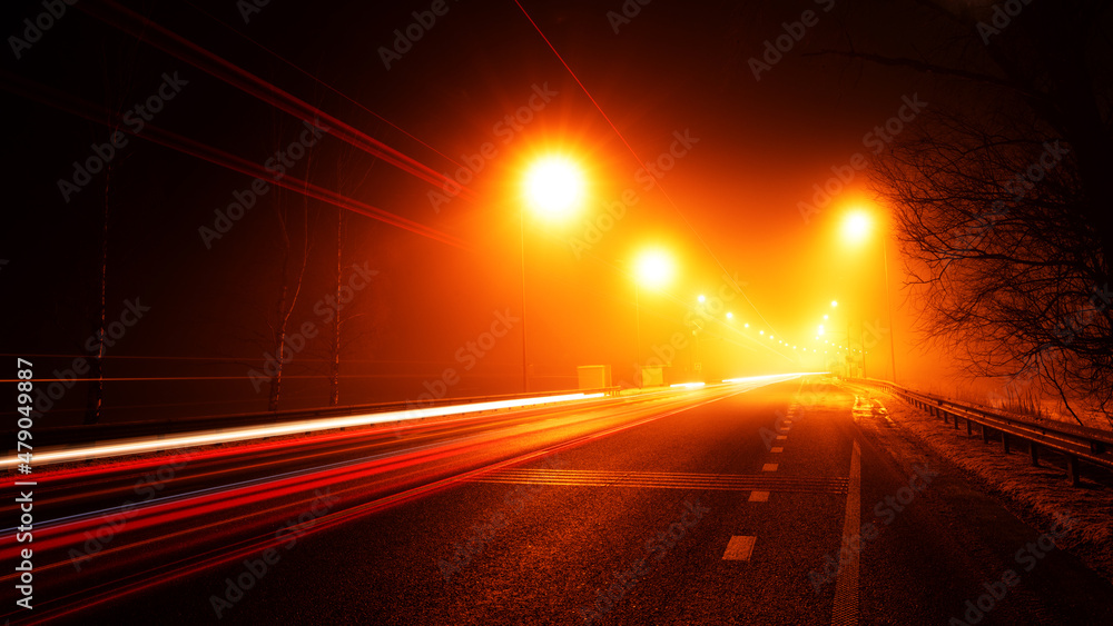 Night street with warm light. Long exposure. Night street with warm light. Long exposure.