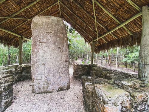 Estelas en zona arqueologica de Cobá photo