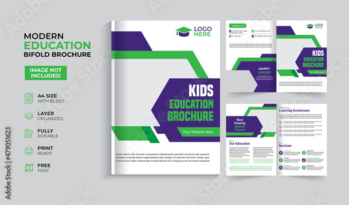 Creative and modern education admission bifold brochure template