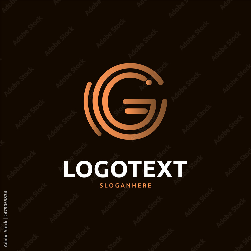 G letter golden logo abstract design on dark color background. G alphabet logo