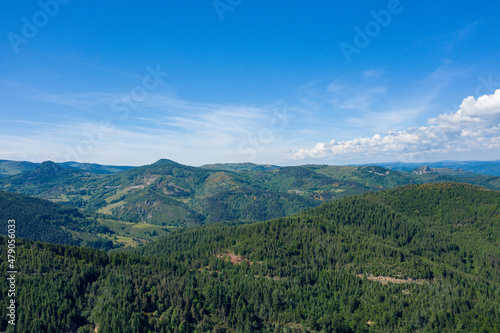 The Ardeche countryside and its immense green forests in Europe, France, Ardeche, in summer, on a sunny day. © Florent