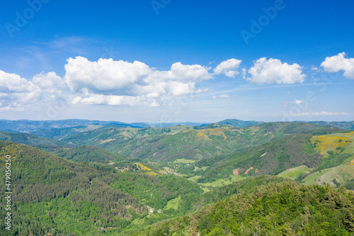 The Ardeche countryside as far as the eye can see in Europe, France, Ardeche, in summer, on a sunny day.