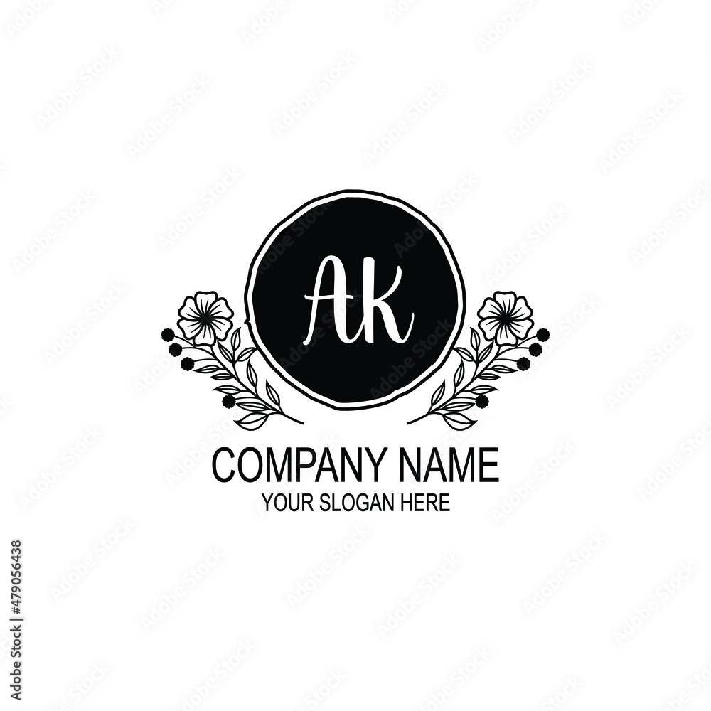 AK initial hand drawn wedding monogram logos