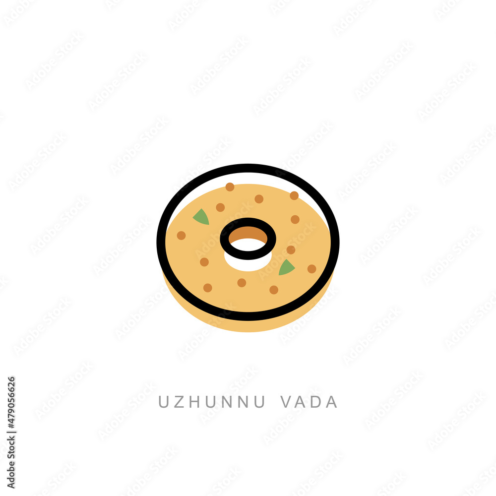 Fototapeta premium Uzhunnu vada lso known as medu vada or urad dal fritters is a baked and fried indian snack simple outline vector