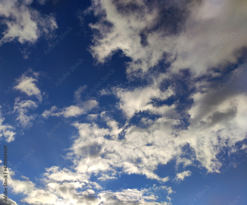 Deep blue sky with white clouds background