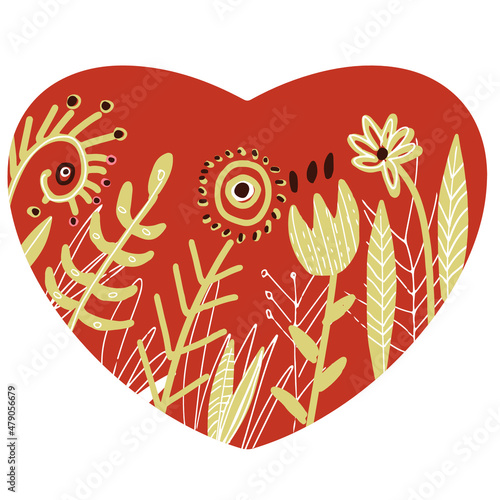 Decorative hugge hygge abstract heart with blossom flowers, Scandinavian, suitable for decorating designs for Valentine's Day, Christmas, birthday, wedding, declaration of love