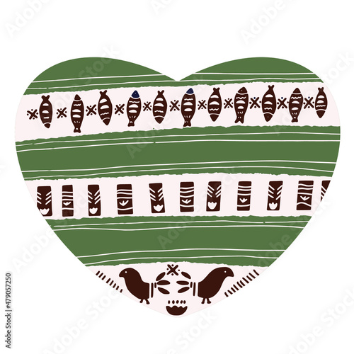 Decorative hygge, hugge abstract heart in Scandinavian style, dark green color suitable for decorating designs for Valentine's Day, Christmas, birthday, wedding, declaration of love.