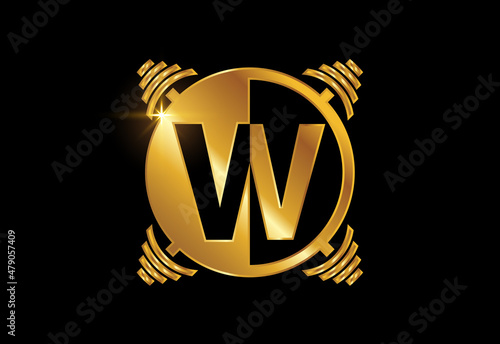 Initial W monogram alphabet with a barbell. Lifting vector logo design. Vector logo for bodybuilding