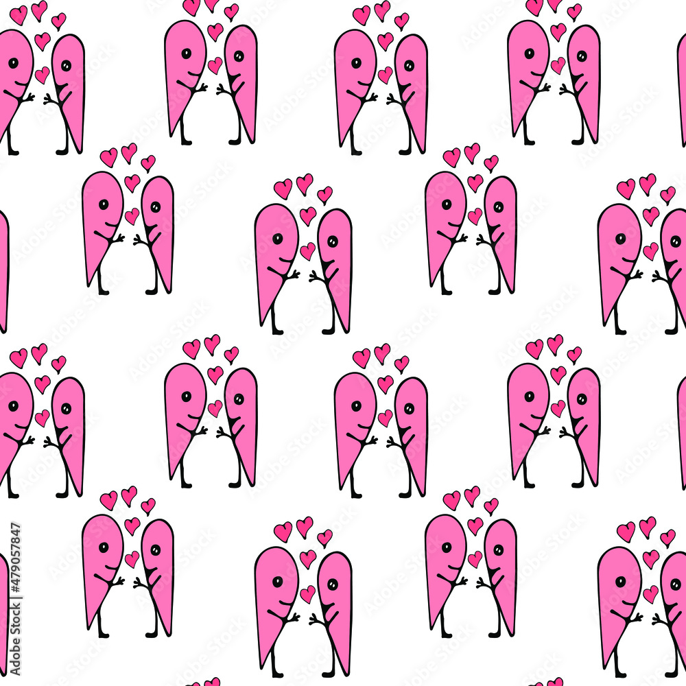 Favorite hand-drawn hearts seamless pattern, lovely romantic background, perfect for Valentine's Day, Mother's Day, textiles, wallpapers, posters - vector design