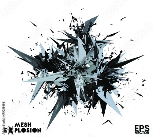 Mesh Explosion. Abstract vector 3D rendering of particle blast.