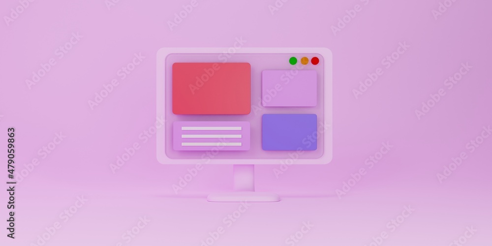 Front View Pink Computer And Pink Background 3d Illustration Front View Pink Computer And Pink Background 3d Illustration