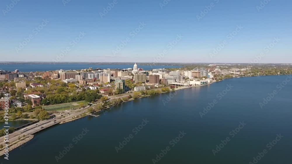 Drone Over John Nolen Drive towards Downtown Madison, Wisconsin (Drone - Pull Back Slow) Drone Over John Nolen Drive towards Downtown Madison, Wisconsin (Drone - Pull Back Slow)