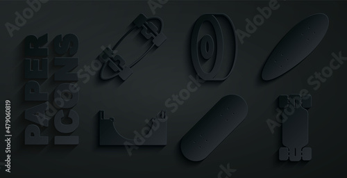 Set Skateboard, Longboard or skateboard, park, ball bearing and icon. Vector