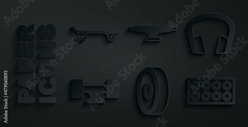 Set Skateboard ball bearing, Headphones, wheel, and icon. Vector
