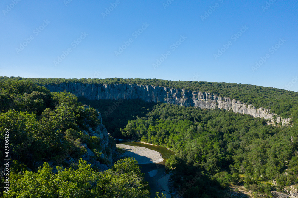 The Gorges de lArdeche in the middle of forests in Europe, France, Ardeche, in summer, on a sunny day.