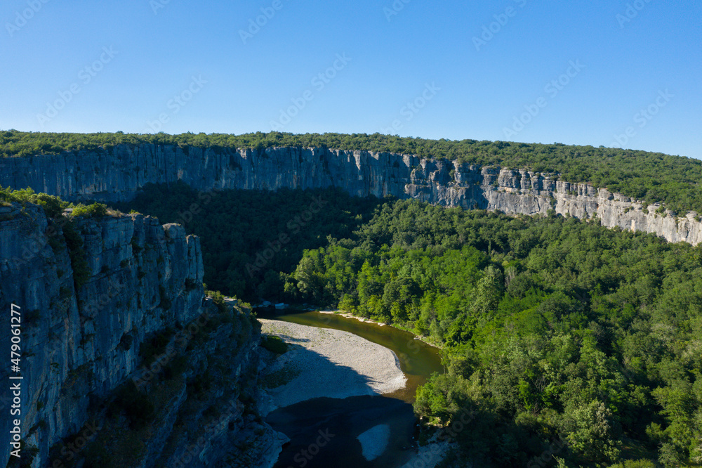 The river in the middle of the Gorges de lArdeche in Europe, France, Ardeche, summer, on a sunny day.