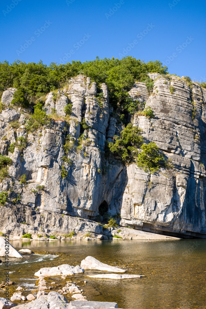 The cliffs of the Gorges de lArdeche in Europe, France, Ardeche, in summer, on a sunny day.