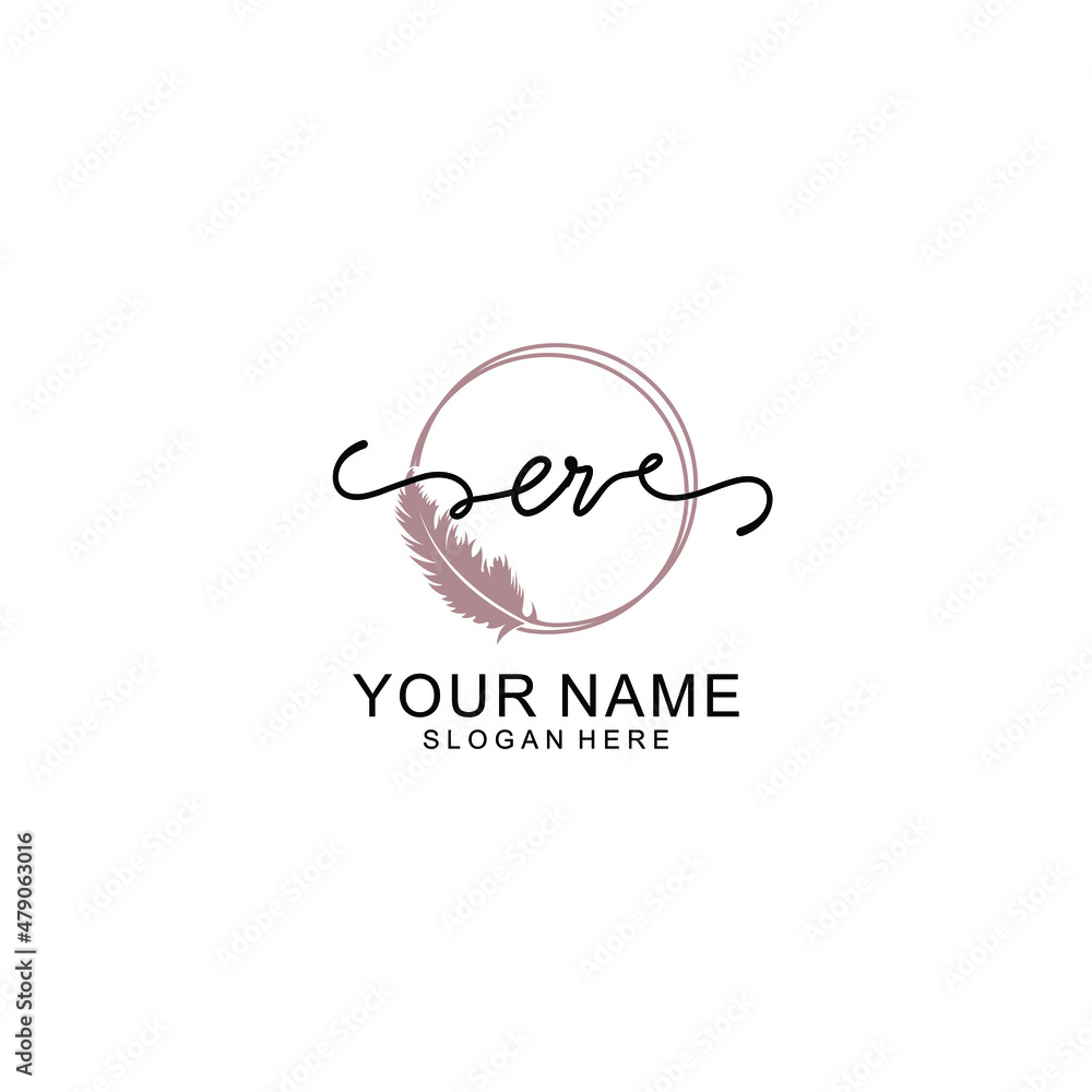 Initial ER beauty monogram and elegant logo design  handwriting logo of initial signature