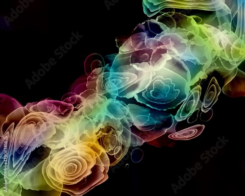 Abstract alcohol ink art, with different colors on a dark background