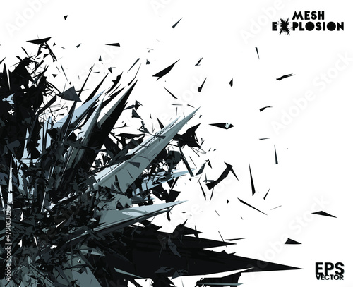 Mesh Explosion. Abstract vector 3D rendering of particle blast.