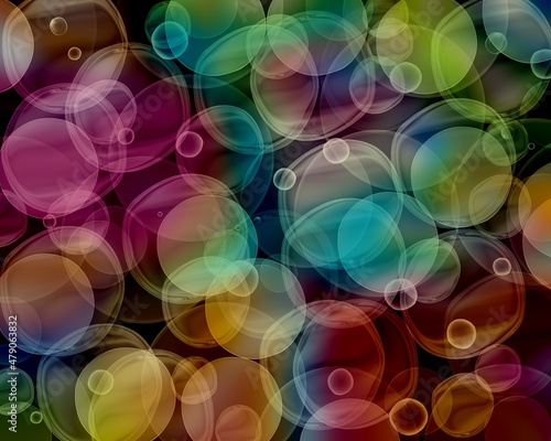 Modern abstract alcohol ink art with drawn circular drops on a black background, ink texture