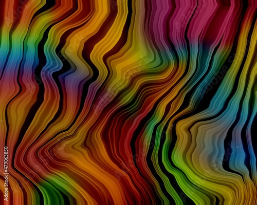 dark background with modern alcohol ink texture forming linear abstract waves of all colors, ink texture