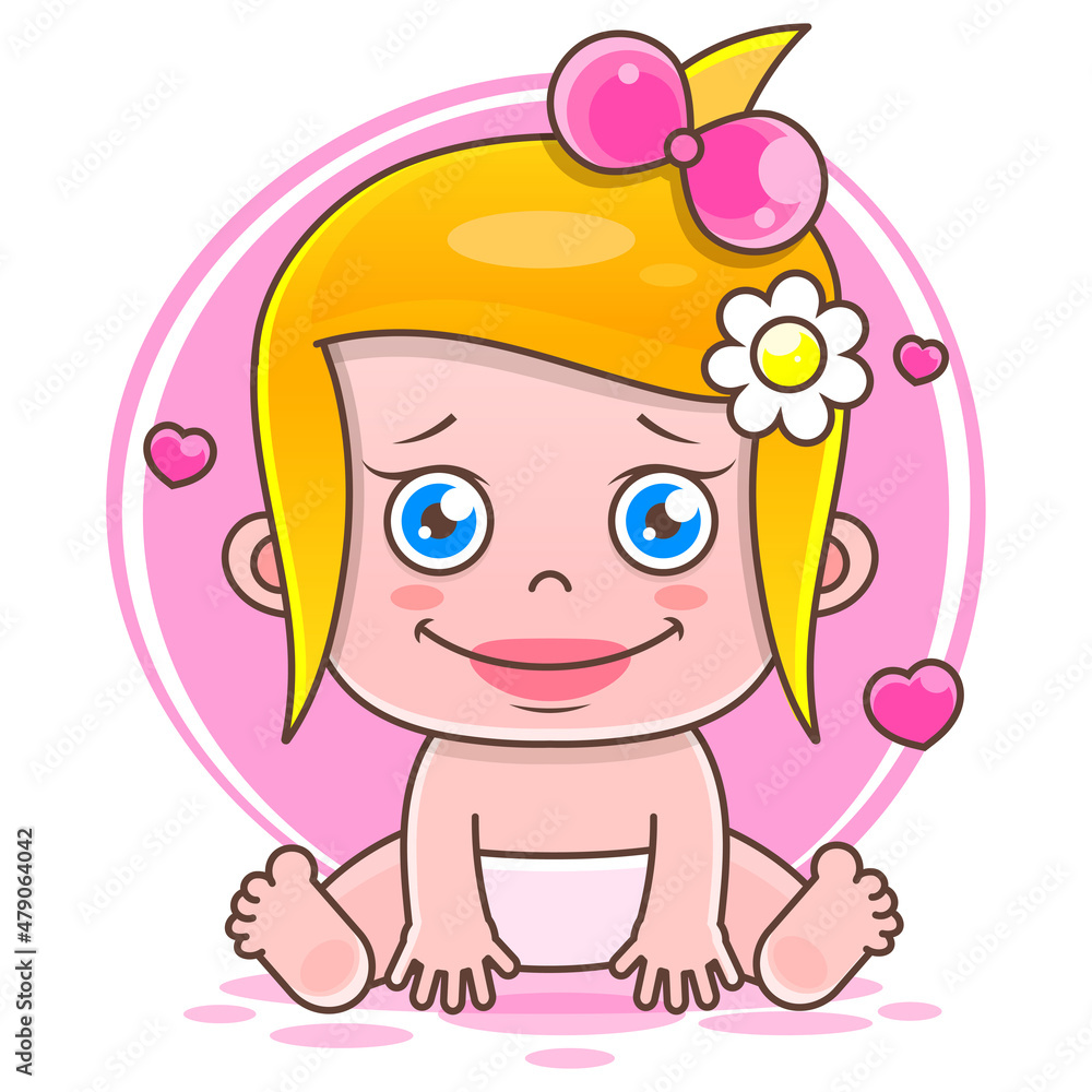 Cute girl . Bedtime. Logo for bed linen. The emblem of a sleep expert.A healthy child . Color illustration Cute girl . Bedtime. Logo for bed linen. The emblem of a sleep expert.A healthy child . Color illustration