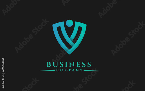 Premium Blue monogram V initials logo. modern Elegant vector logo design. usable logo for technology, cyber security,application, web icon,