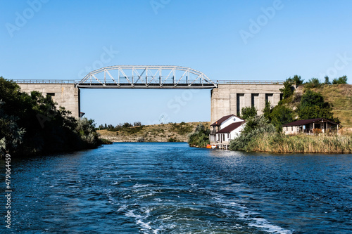 Landscape with the bridge at the entrance in the Limanu lake area, near the harbor. Constanta, Romania. photo