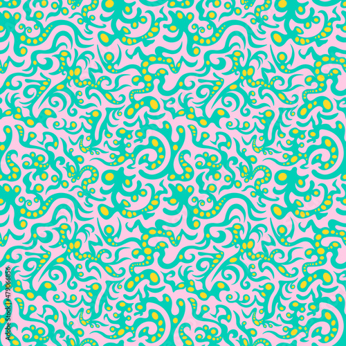 Vector seamless pattern. An ornament of stylized fantastic creatures. Design print for textile, fabric, wallpaper, background.