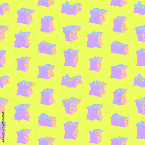 Ornament of cheese cubes. Vector seamless pattern. Sponge. Design print for textile, fabric, wallpaper, background.