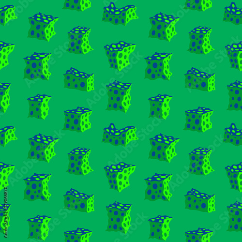 Ornament of cheese cubes. Vector seamless pattern. Sponge. Design print for textile, fabric, wallpaper, background.