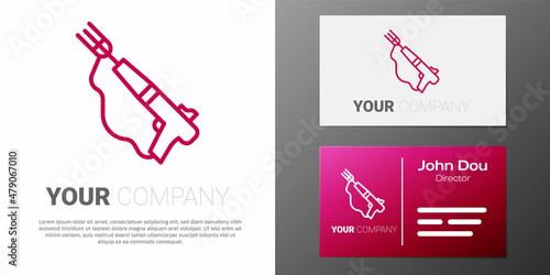Logotype line Fishing harpoon icon isolated on white background. Fishery manufacturers for catching fish under water. Diving underwater equipment. Logo design template element. Vector