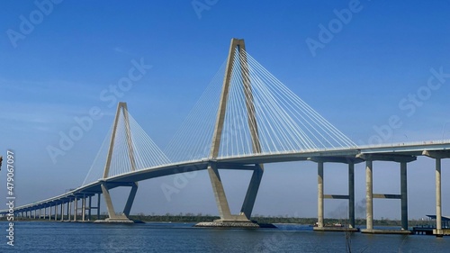 Arthur ravenel jr. bridge over water Cooper River in South Carolina, US, connecting downtown Charleston to Mount Pleasant.