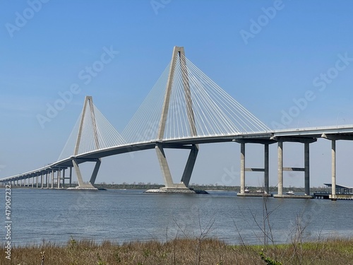 Arthur ravenel jr. bridge over water Cooper River in South Carolina, US, connecting downtown Charleston to Mount Pleasant, I17