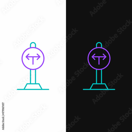 Line Fork in the road icon isolated on white and black background. Colorful outline concept. Vector