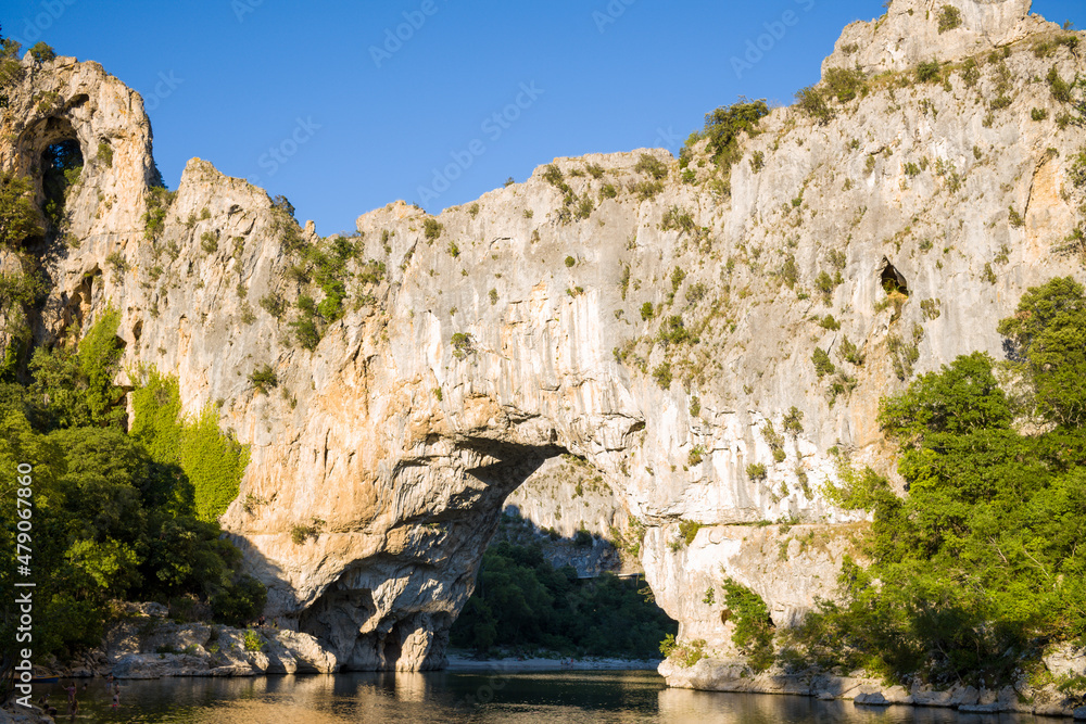 The Pont dArc in the Ardeche gorges in Europe, France, Ardeche, summer, on a sunny day.